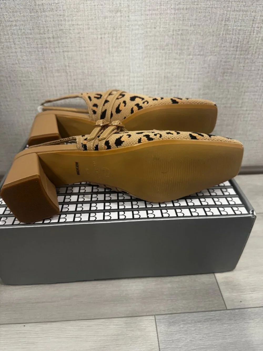NEWBELLA Leopard Knit Mary Jane Chunky Low Heel Slingback Pump Square Toe 8.5 - Picture 11 of 13
